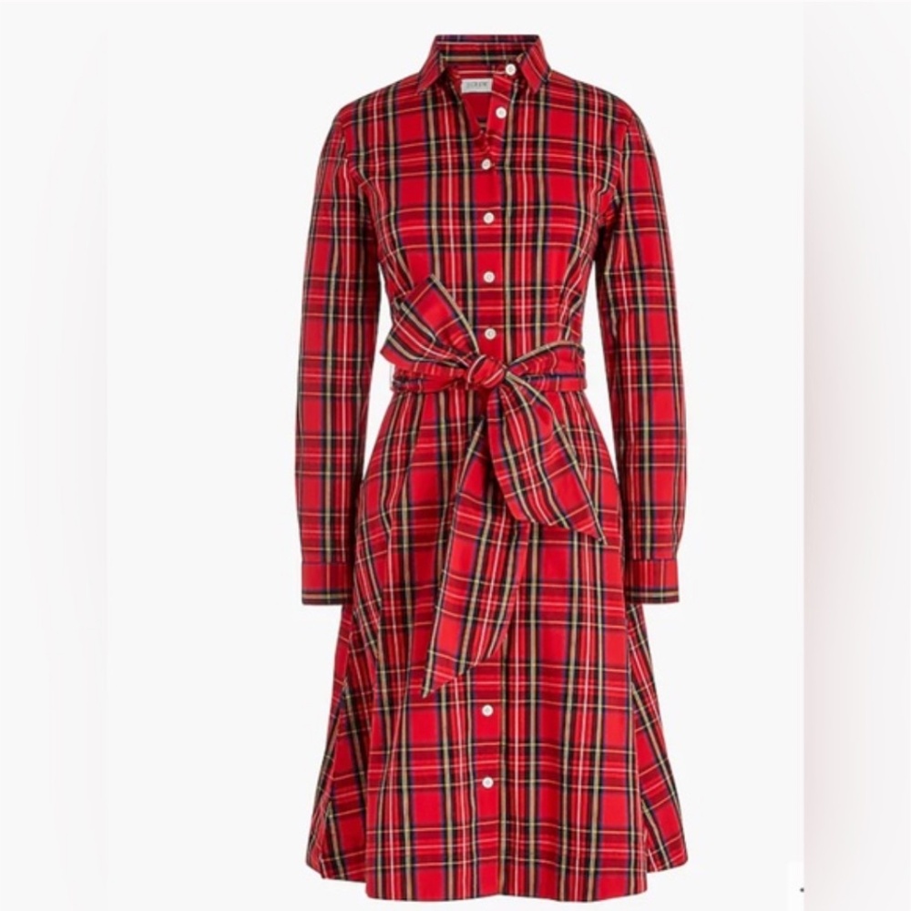 J crew factory shirt dress red tartan plaid size 2